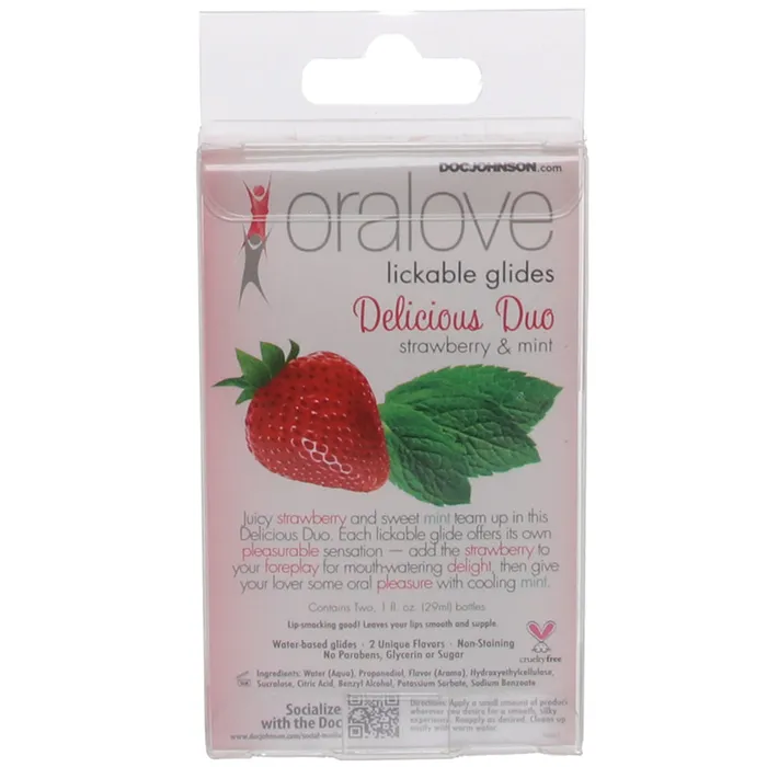 Doc Johnson Female Sex Toys Oralove Delicious Duo Lickable Lubes in Strawberry Mint