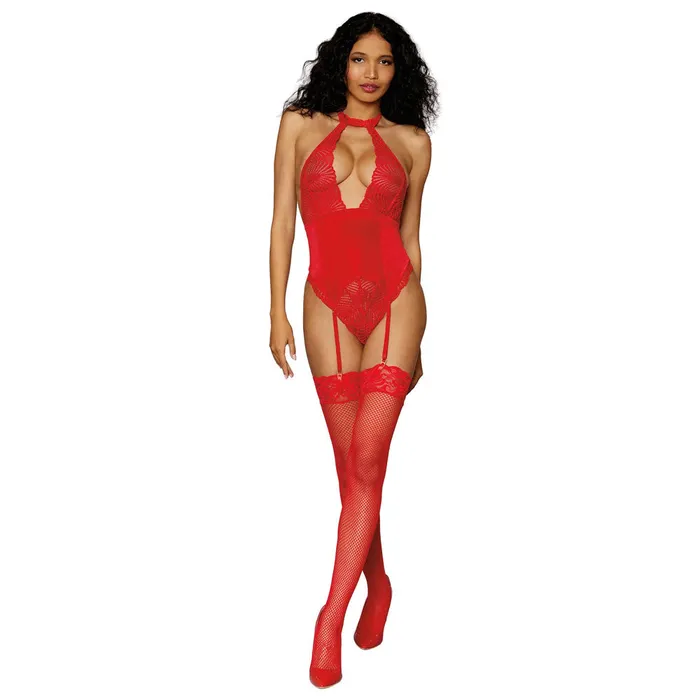 Dreamgirl Lingerie Stretch Lace and Stretch Velvet Garter Teddy Red 12670 DREAMGIRL Vibrators