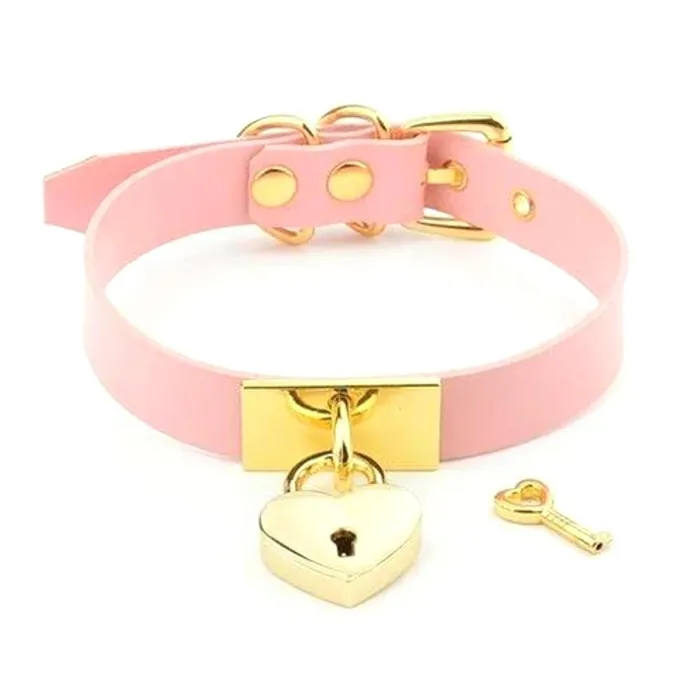 Trendy Heartsy Female Locking Collar Leather Slave Lovegasm Restraints