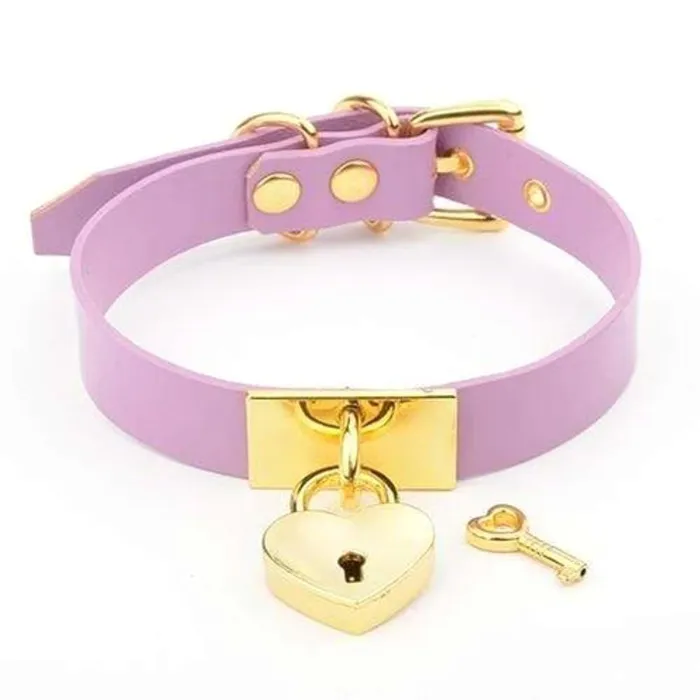 Trendy Heartsy Female Locking Collar Leather Slave Lovegasm Restraints