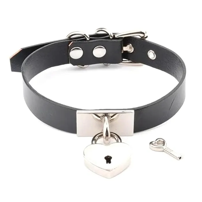 Trendy Heartsy Female Locking Collar Leather Slave Lovegasm Restraints